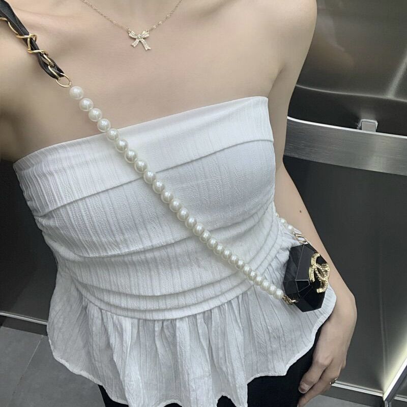 Áo ống cúp ngực xếp ly phối bèo bo chun sau, áo quây ngực croptop kiểu dáng peplum