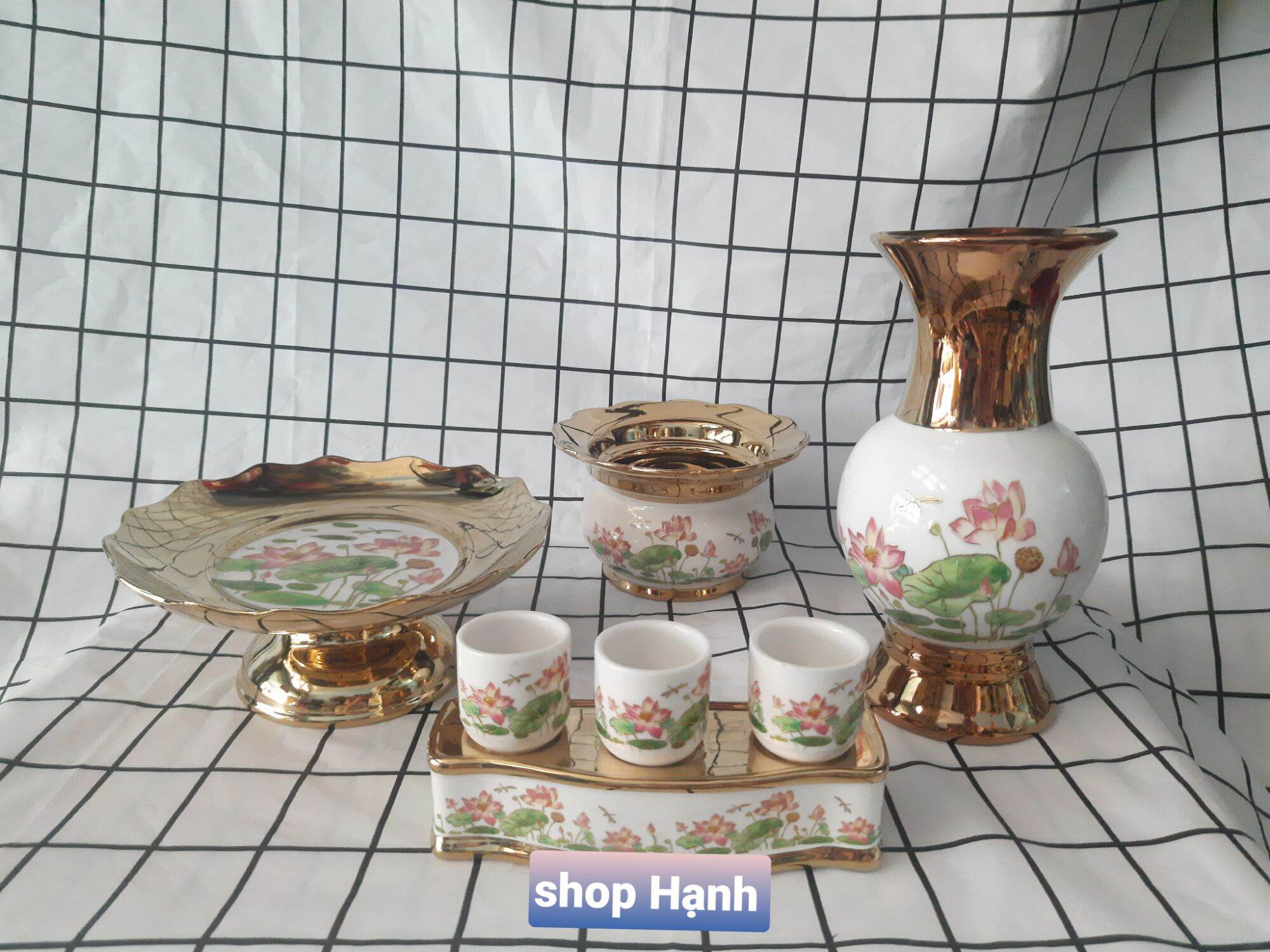 Combo thờ cúng sen hồng xi vàng 2040