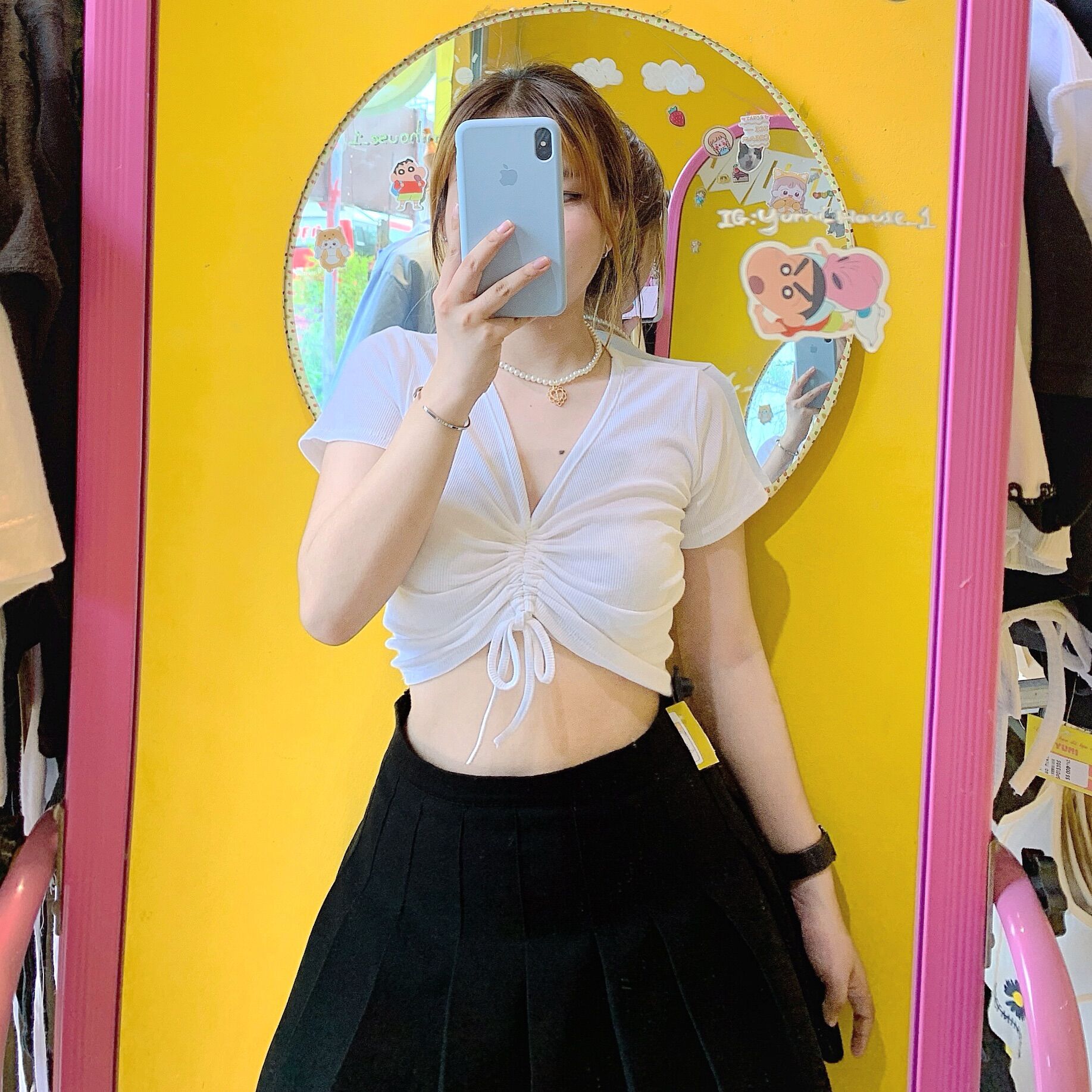 Áo croptop rút dây giữa gân co giãn siêu đẹp ( ẢNH THẬT - CLIP THẬT )