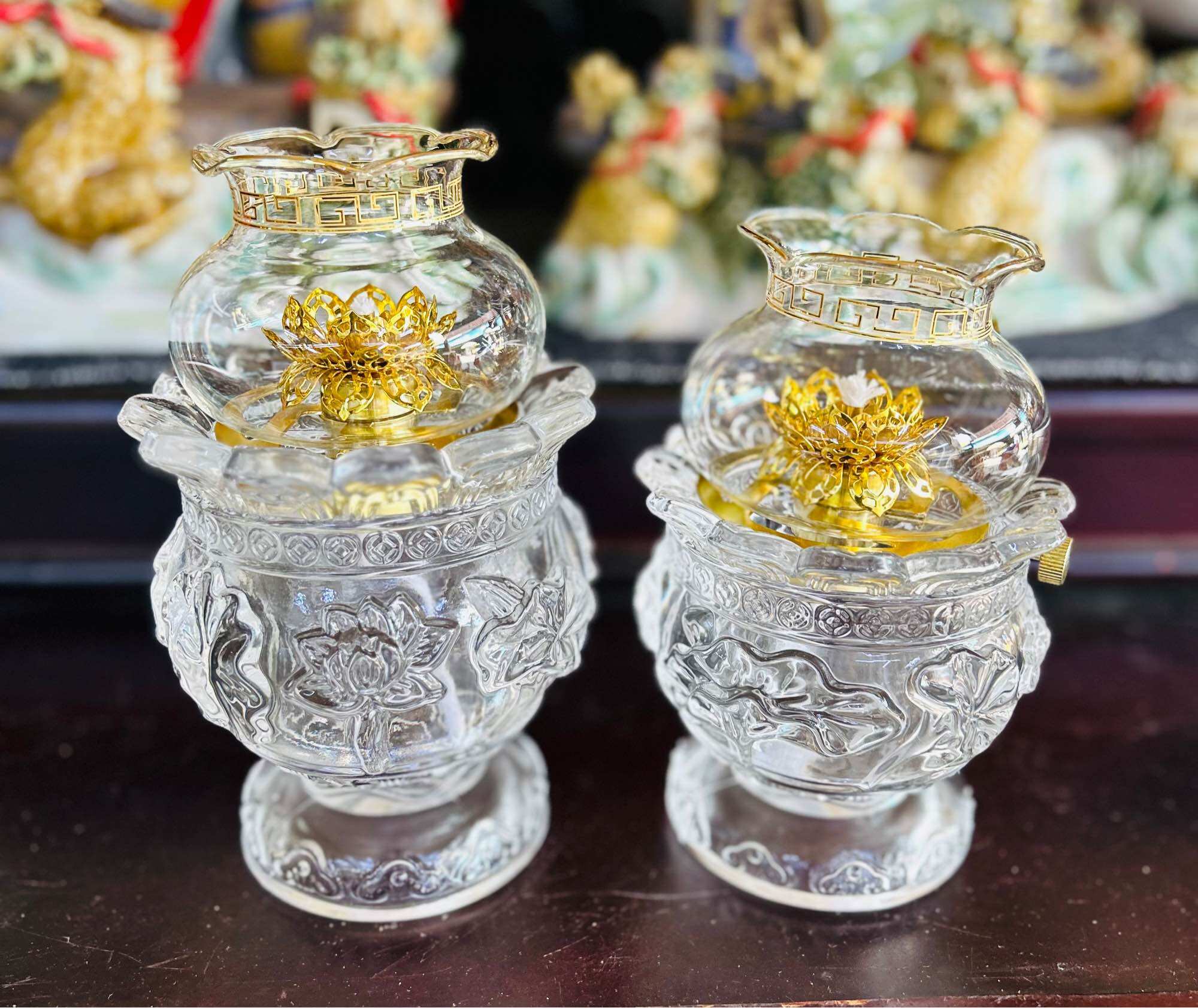 Đèn thắp dầu cát tường - đèn dầu lưu ly - đèn thắp dầu thờ cúng
