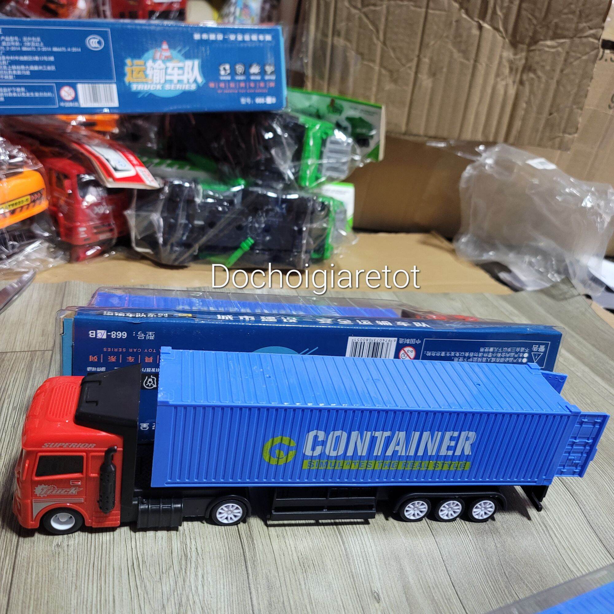 Đồ chơi xe tải container đông lạnh có trớn cho bé 30cm (ảnh thật)