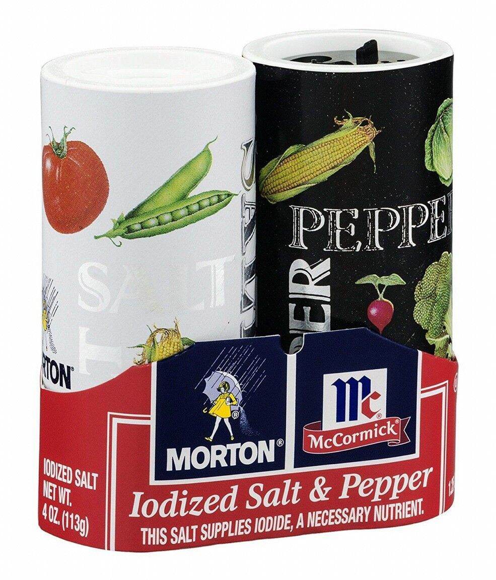 "morton iodized salt & mccormick pepper shakers bộ gia vị muối và tiêu