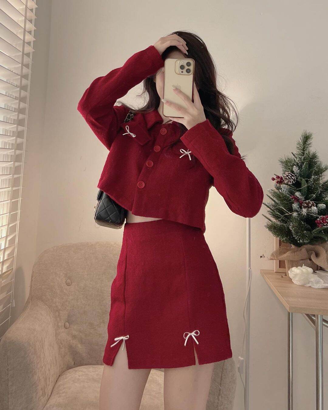 Set Dạ Đỏ Mặc Đi Chơi Set Dạ Tiểu Thư Tặng Mũ Nồi Tesoro Clothes
