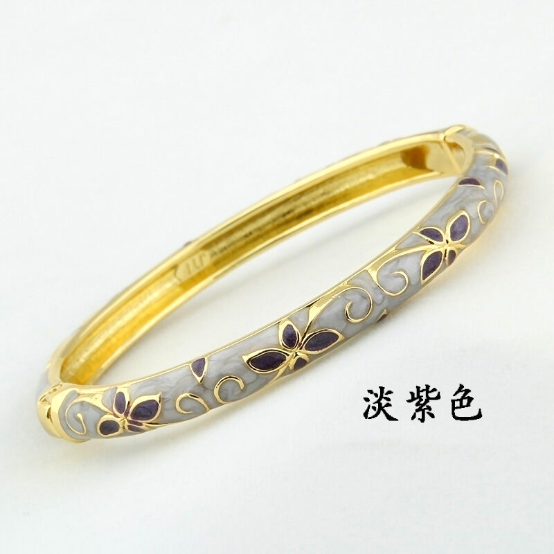 Beijing Cloisonne Bracelet Women's Thin Open-End Bangle Enamel Cloisonne Gold-Plated Imperial Concubine Oval Clover JTF