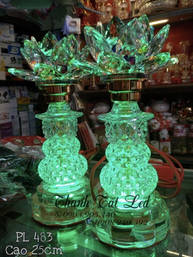 Bộ Đèn Thờ Sen Pha Lê Cao Cấp 483S - 25cm