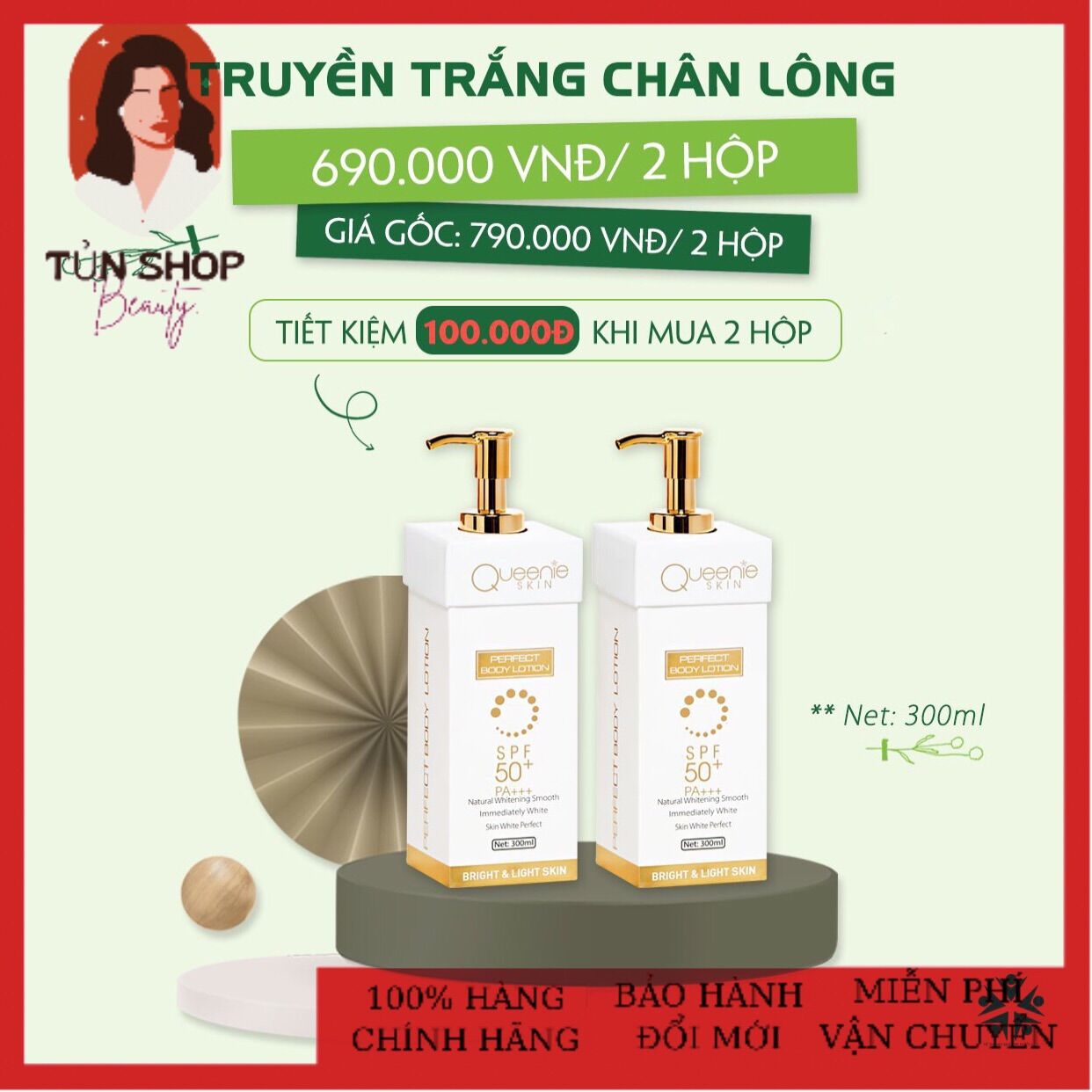 [HCM]Kem body dưỡng trắng da toàn thân queenie skin body truyền trắng chân lông