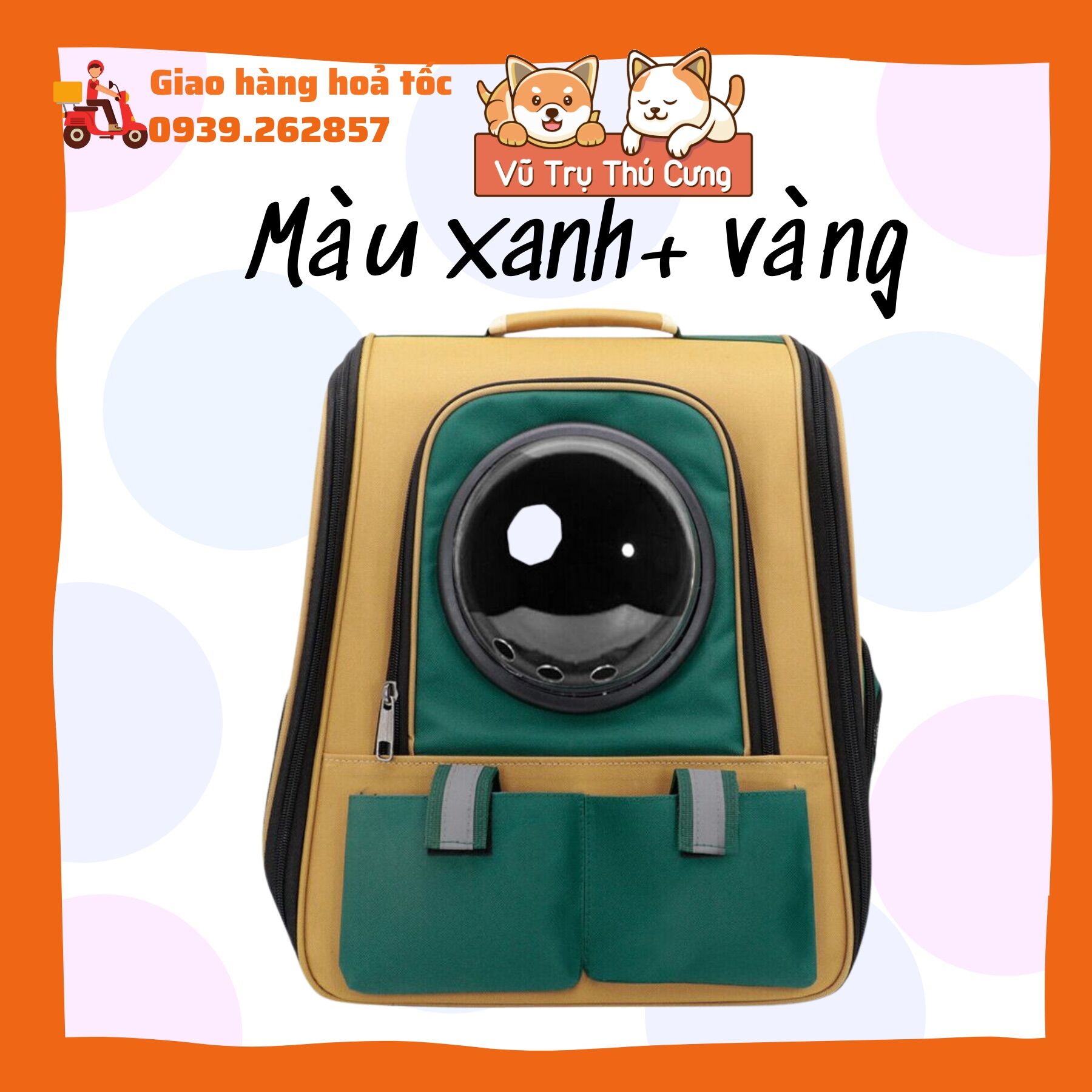 Balo phi hành gia cho Chó mèo size to, rộng rãi, có 2 túi trước