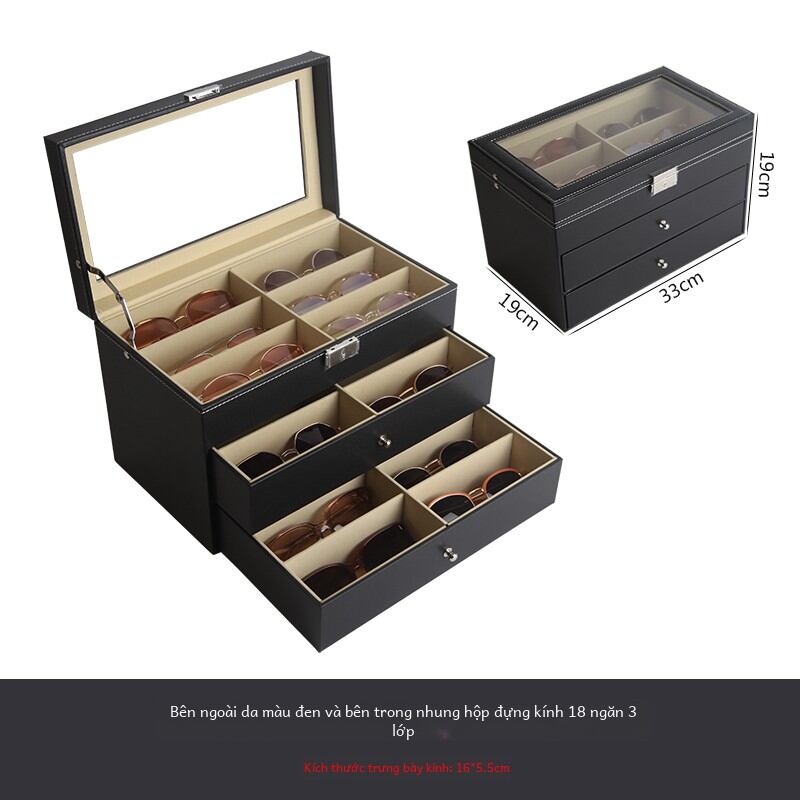 Hộp đựng kính mắt bằng da vi-arick hộp trưng bày kính râm cho người sưu tập kính mắt chống bụi