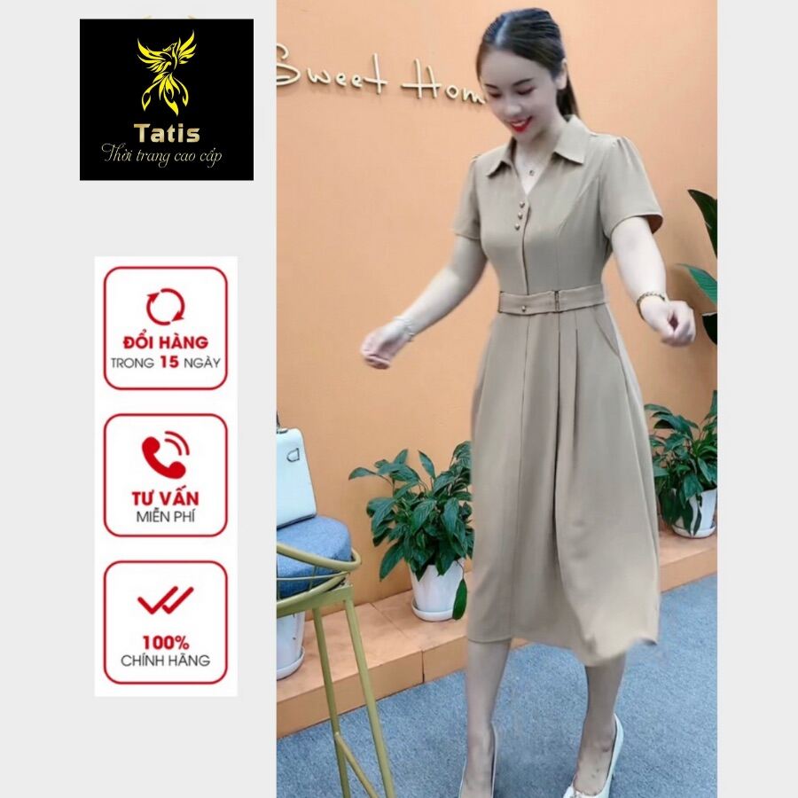 Đầm Trung Niên Thiết Kế Cao Cấp Cho Mẹ Dự Tiệc, Váy Nữ TATIS Tay Ngắn Sang Trọng, Áo Đầm Phụ Nữ Dáng Dài Size Đại.