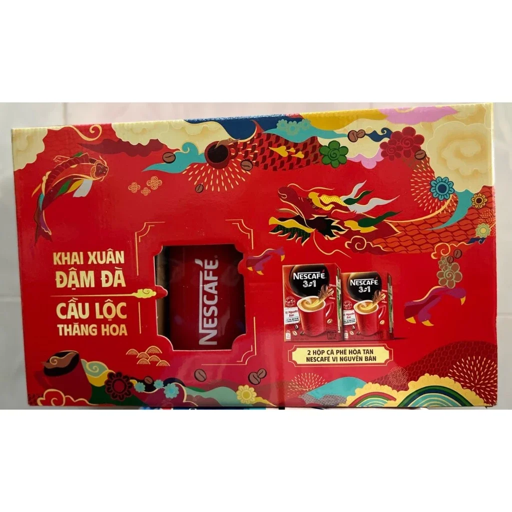 Hộp quà Tết : Cà phê/ cafe nes đỏ đà hài hòa Ly Sứ Nescafe