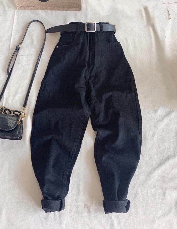 Quần jean baggy trơn cạp cao tôn dáng