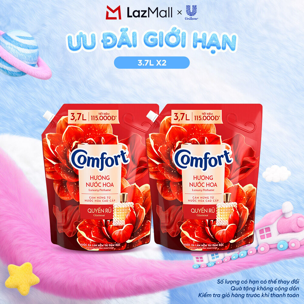 Combo 2 Túi Nước Xả Vải Comfort Hương Nước Hoa 100 Giờ Lưu Hương Quyến Rũ túi 3.7L