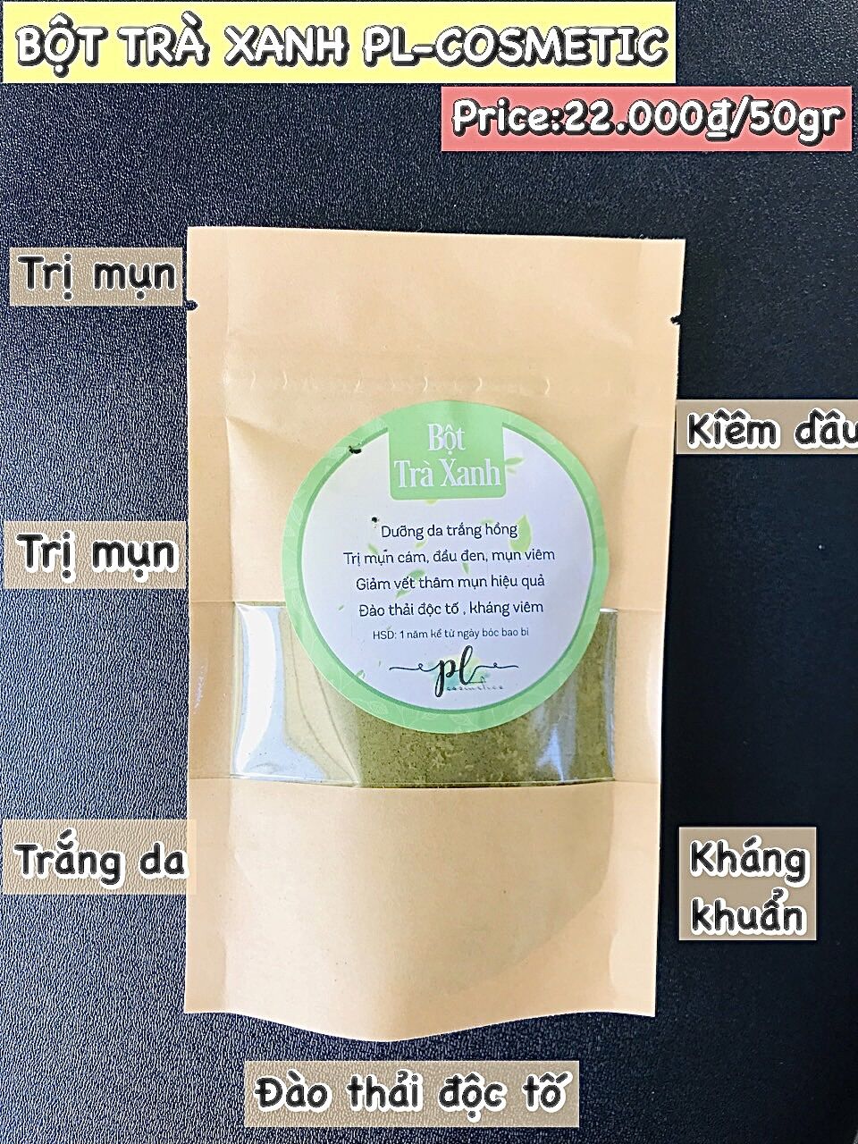 [BIG SALE] Bột Trà Xanh Nguyên Chất PL Cosmetic 50g