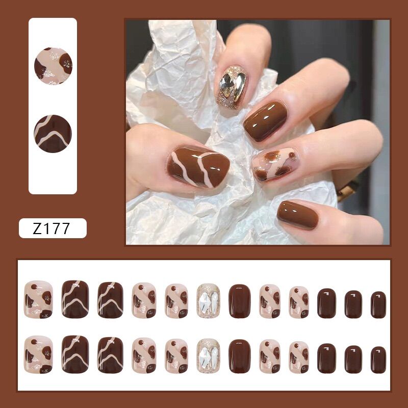 Bộ 24 móng tay giả N142 đính đá nơ ( Tặng kèm keo và dũa )
