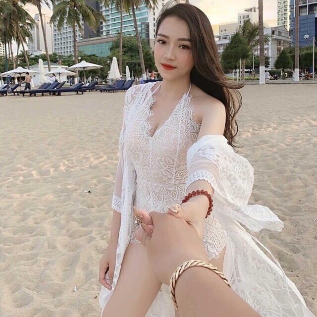 Áo choàng ren đi biển dáng dài 100cm sang chảnh