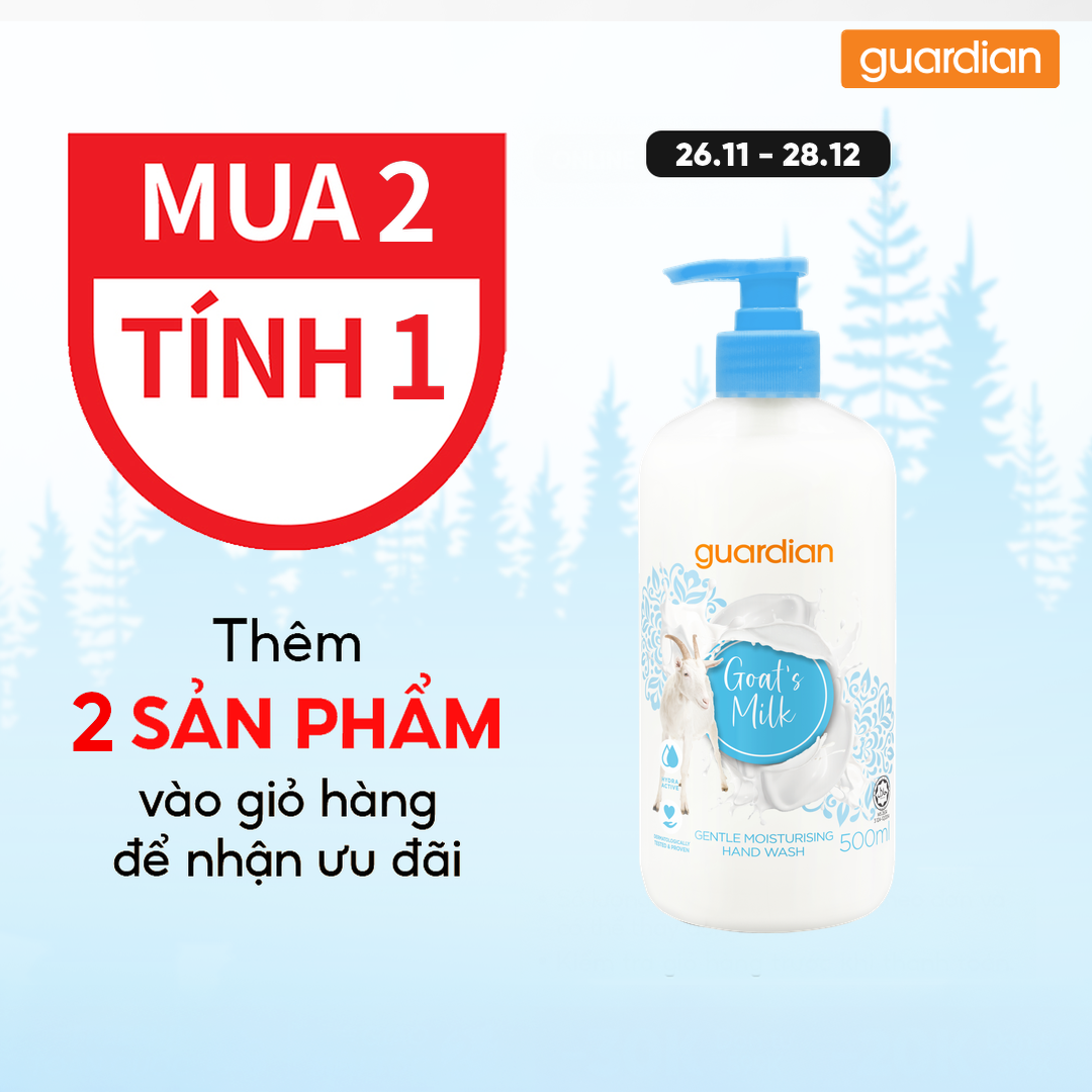 Nước Rửa Tay Dạng Kem Dưỡng Ẩm Guardian Essential Goat’S Milk Moisturising Cream Hand Wash Chiết Xuất Sữa Dê 500Ml