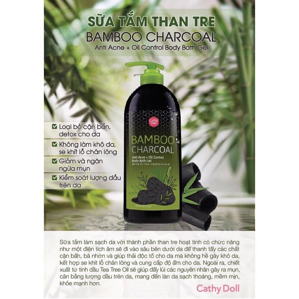Combo 2 Chai Sữa Tắm Than Tre Cathy Doll 500ml