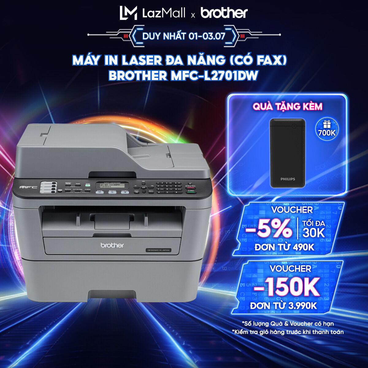 Máy in laser đa năng (có Fax) Brother MFC-L2701DW