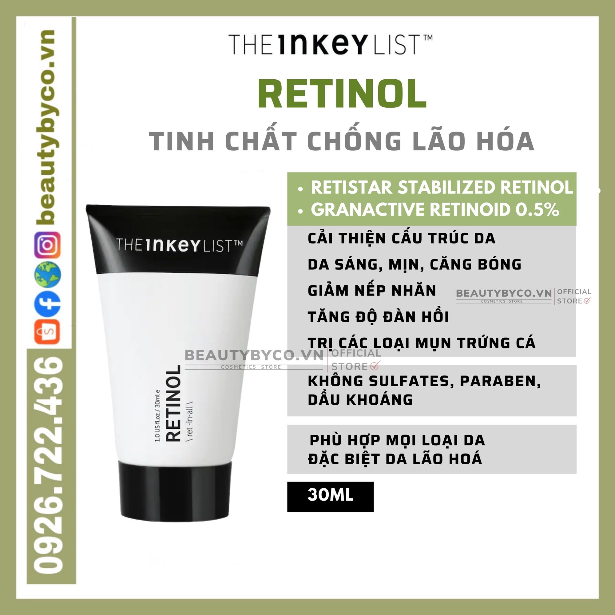 [Đủ Bill] Tinh Chất Chống Lão Hóa The Inkey List Retinol Serum (30Ml) (Sephora Us)