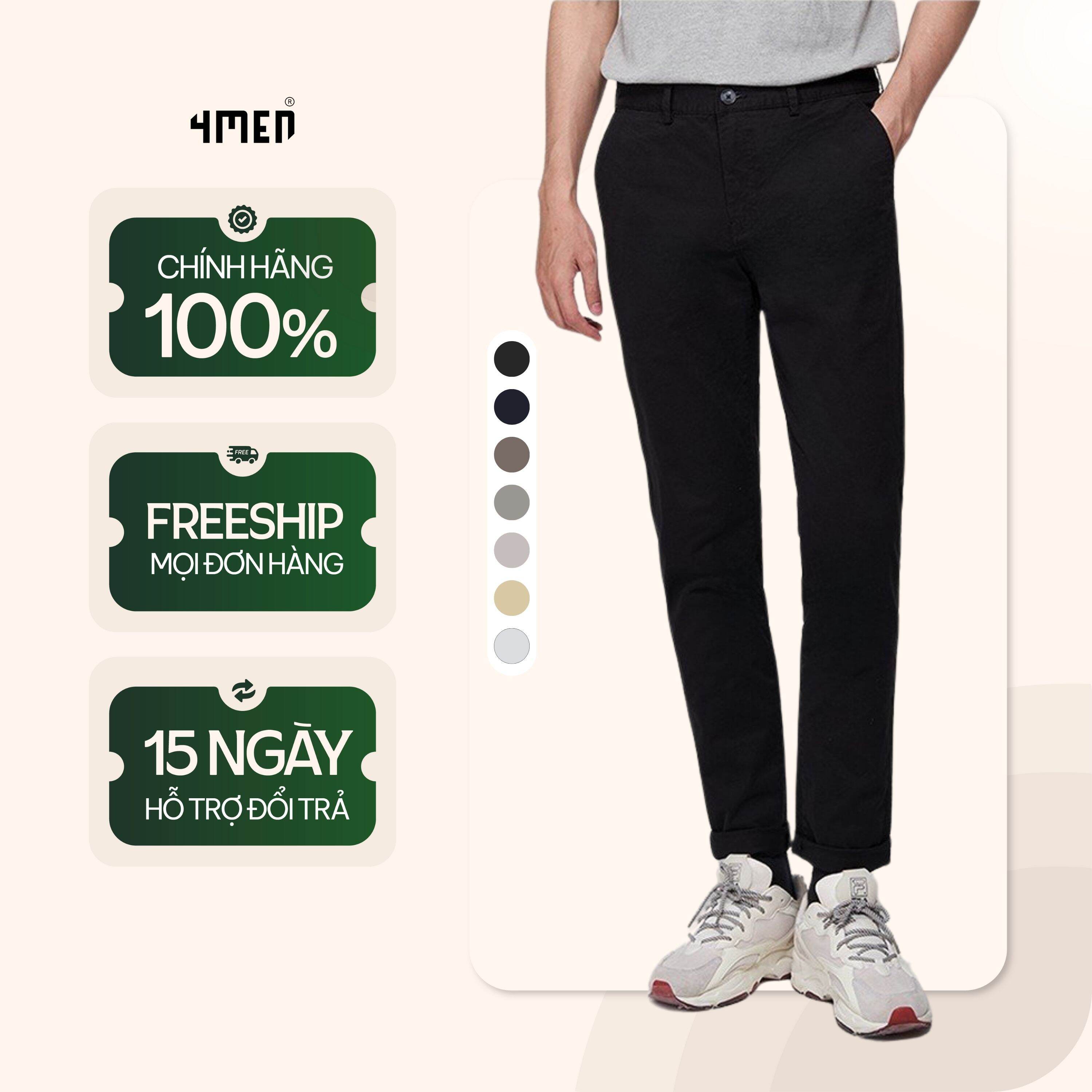 Quần kaki nam trơn 4MEN QK018, form slimfit tôn dáng, vải kaki mềm mại, co giãn tốt, trẻ trung, thanh lịch