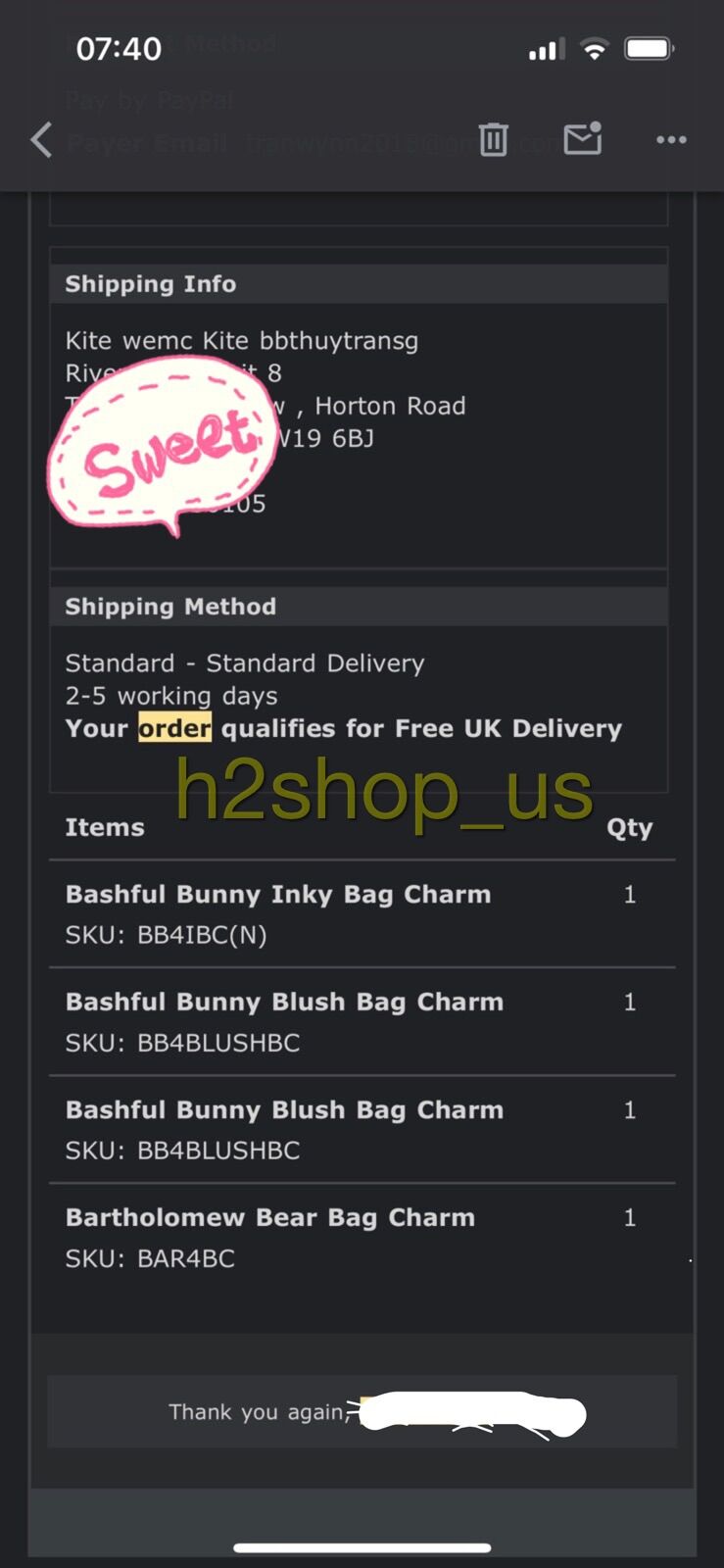 [Bill Uk ]Jellycat thỏ bag charm màu blush