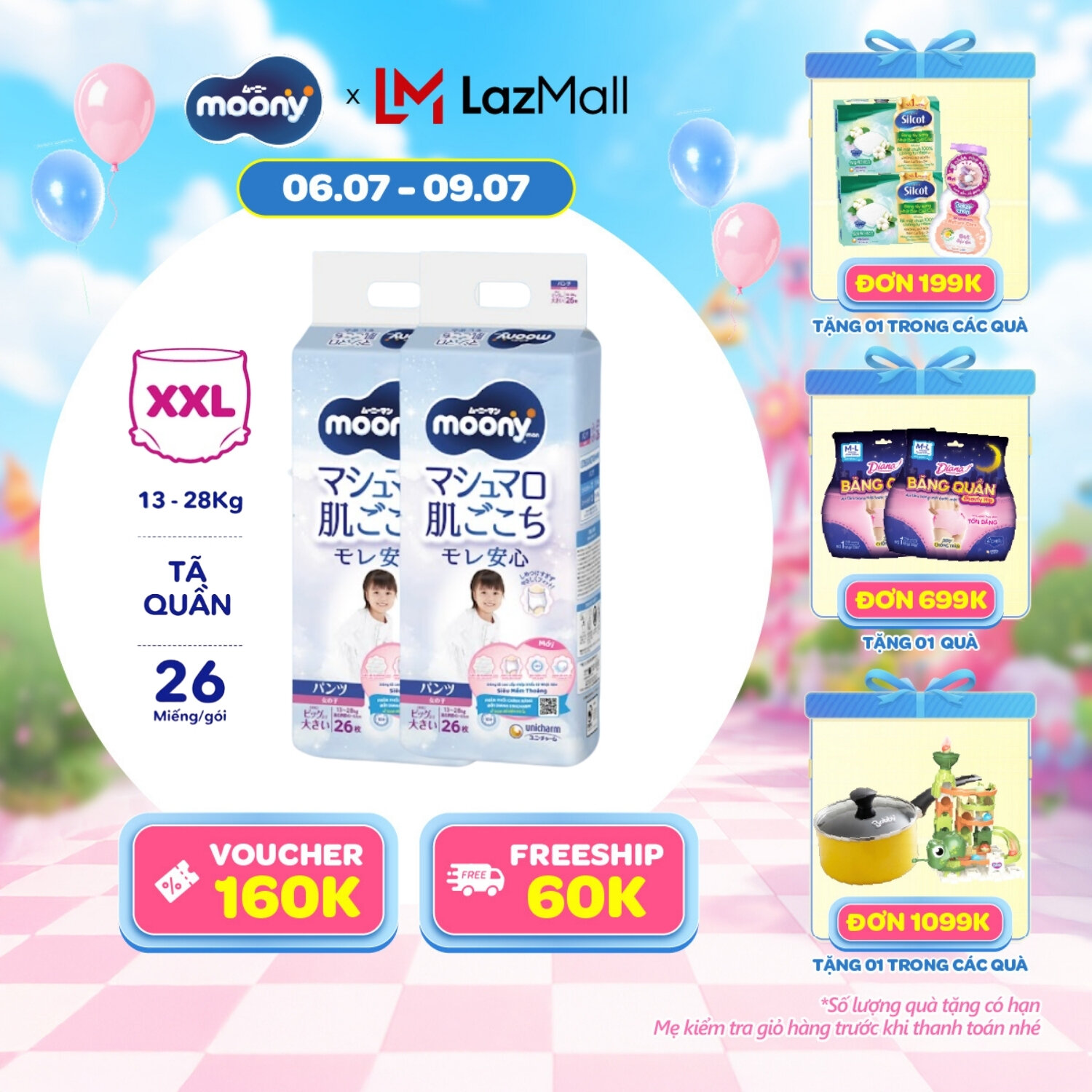 [CHỈ 14/07 tặng QUÀ TO-SLCH] Combo 2 tã quần cao cấp Moony Bé Gái XXL26 miếng - Nhập khẩu từ Nhật Bản