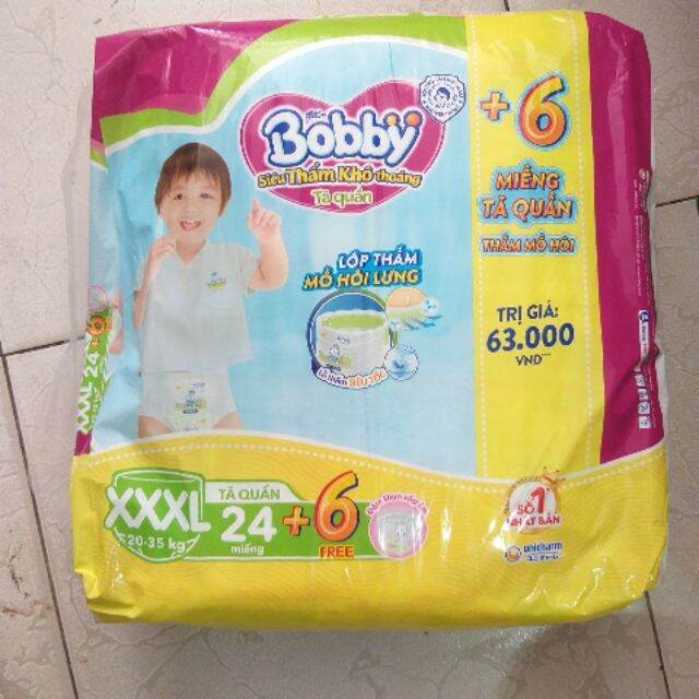 TÃ QUẦN BOBBY XXXL 24MIẾNG TẶNG 6 M
