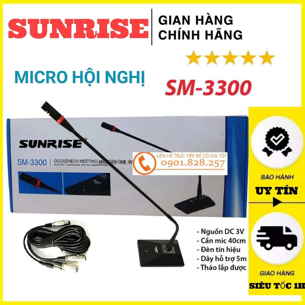 [HCMMicro hội nghị có dây Sunrise SM-3300, Mic cổ ngỗng dùng tọa đàm sử dụng trong phòng họp trực tuyến - sunrise sm3300