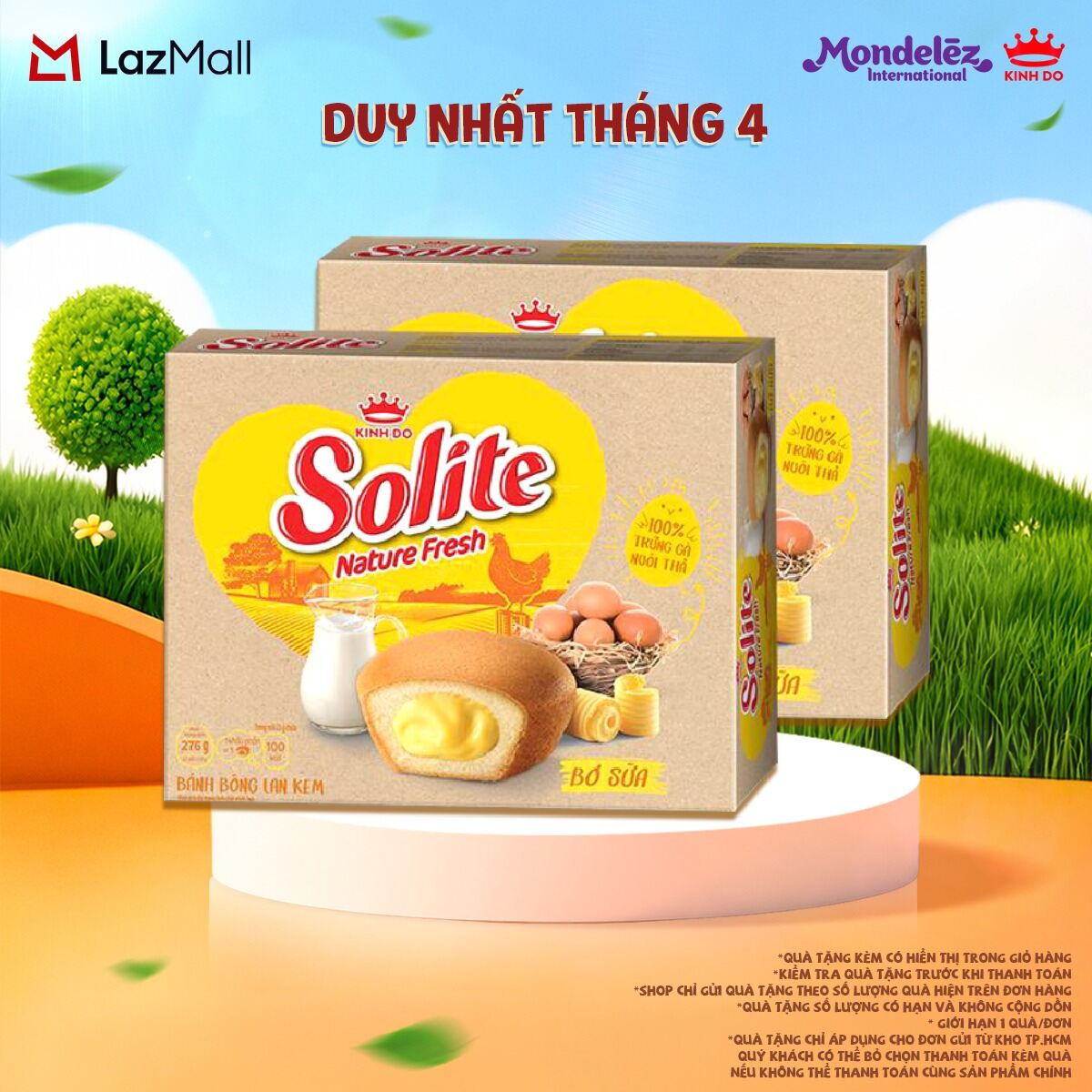 Combo 2 Hộp Bánh Bông Lan Solite Nature Fresh Kem Bơ Sữa 276g