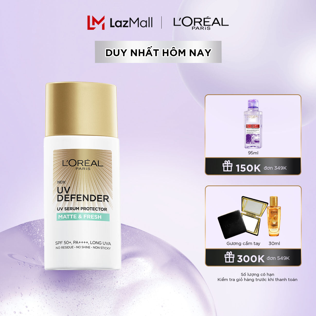 Kem chống nắng Kiềm dầu Thoáng mịn da Bảo vệ Chống Lão hóa L’Oreal Paris UV Defender 50ml​