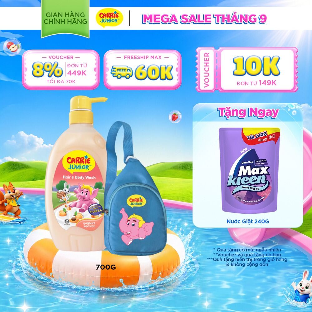 [Tặng Kèm Túi Đeo Chéo] Sữa Tắm Gội cho bé Carrie Junior Hương Mơ Tây 700g