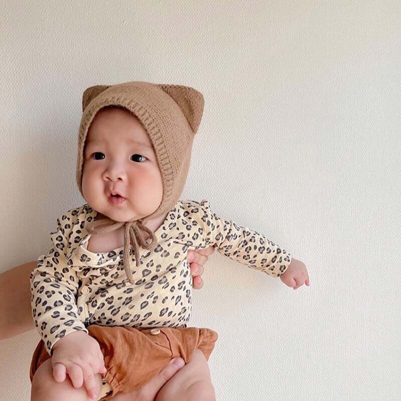 Mũ len tai mèo có dây buộc giữ ấm cho bé (3-24 tháng)