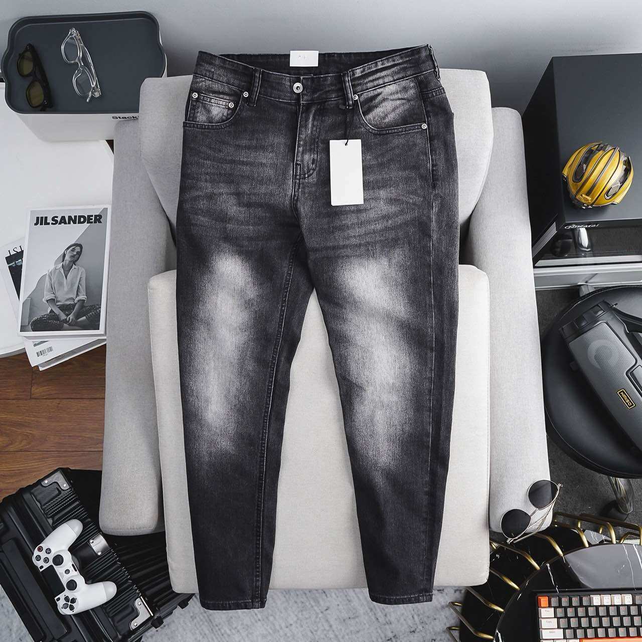 Quần dài jean nam bạc xước cao cấp hàng xuất xịn màu xanh đen