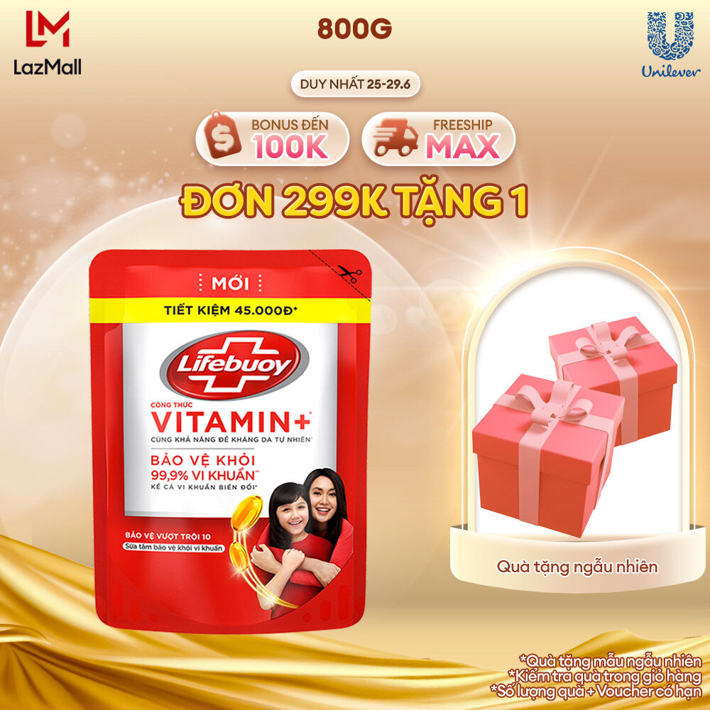 Sữa tắm Lifebuoy 800g Bảo Vệ Vượt Trội giúp bảo vệ khỏi 99.9% vi khuẩn và ngăn ngừa vi khuẩn lây lan trên da (Túi)