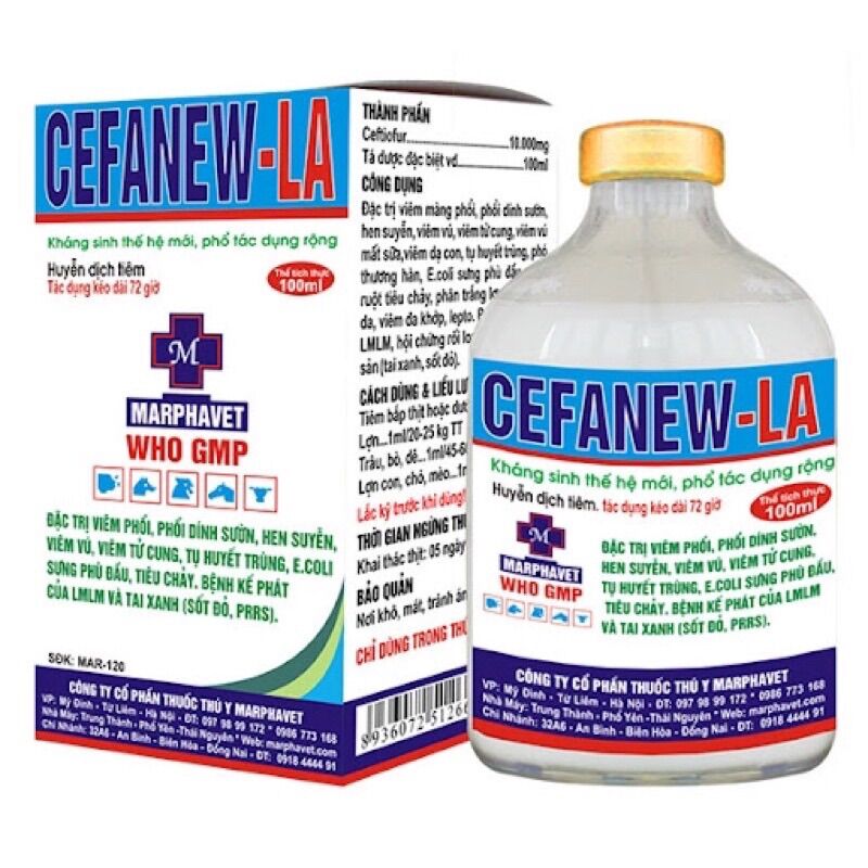 [THÚ Y] 1 lọ CEFANEW-LA đặc t.r.ị viêm phổi, viêm vú, tiêu chảy dùng cho trâu bò lợn gà