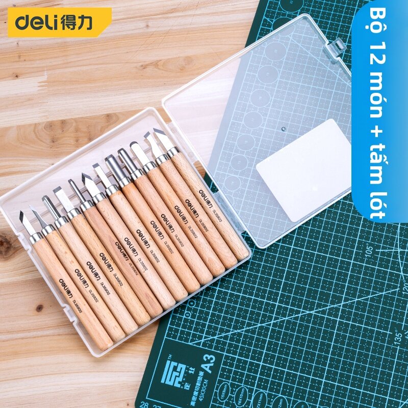deli | Bộ Dao Khắc Gỗ Lưỡi Tam Giác Dành Cho Người Mới Bắt Đầu