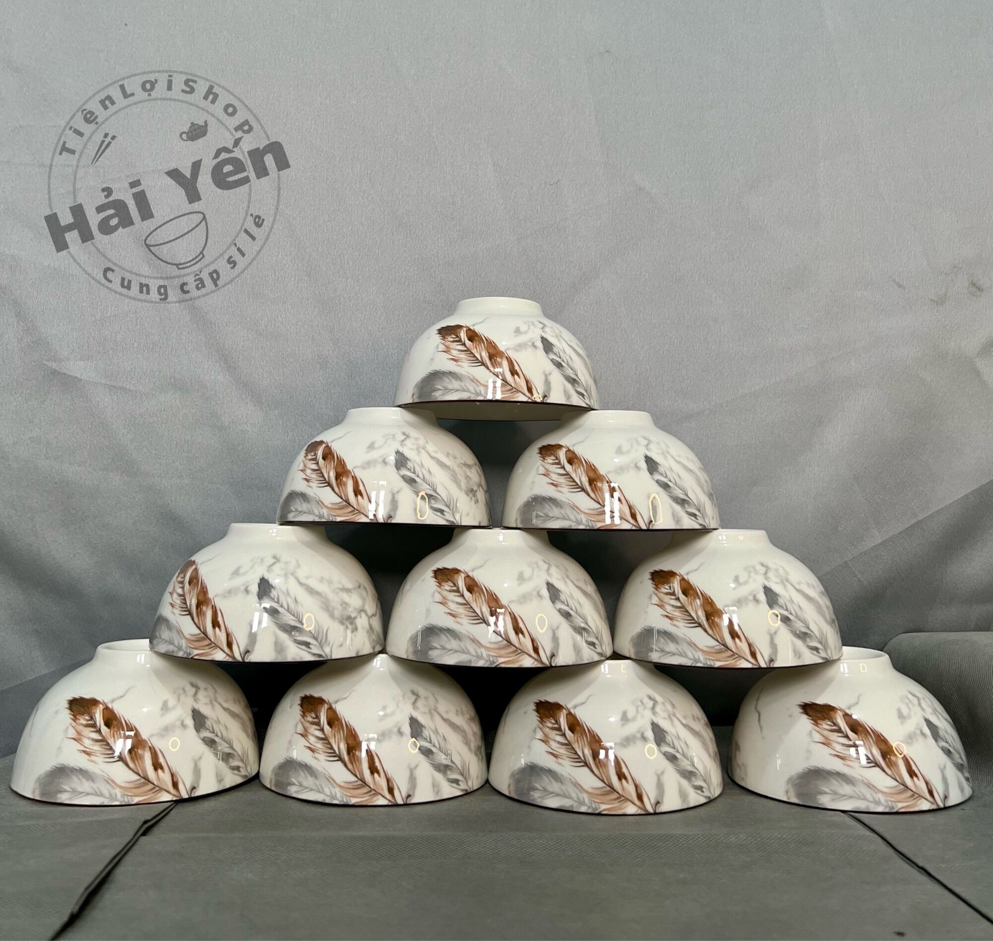 Bộ 10chén bát sứ ăn cơm 4d cao cấp phong cách hàn quốc