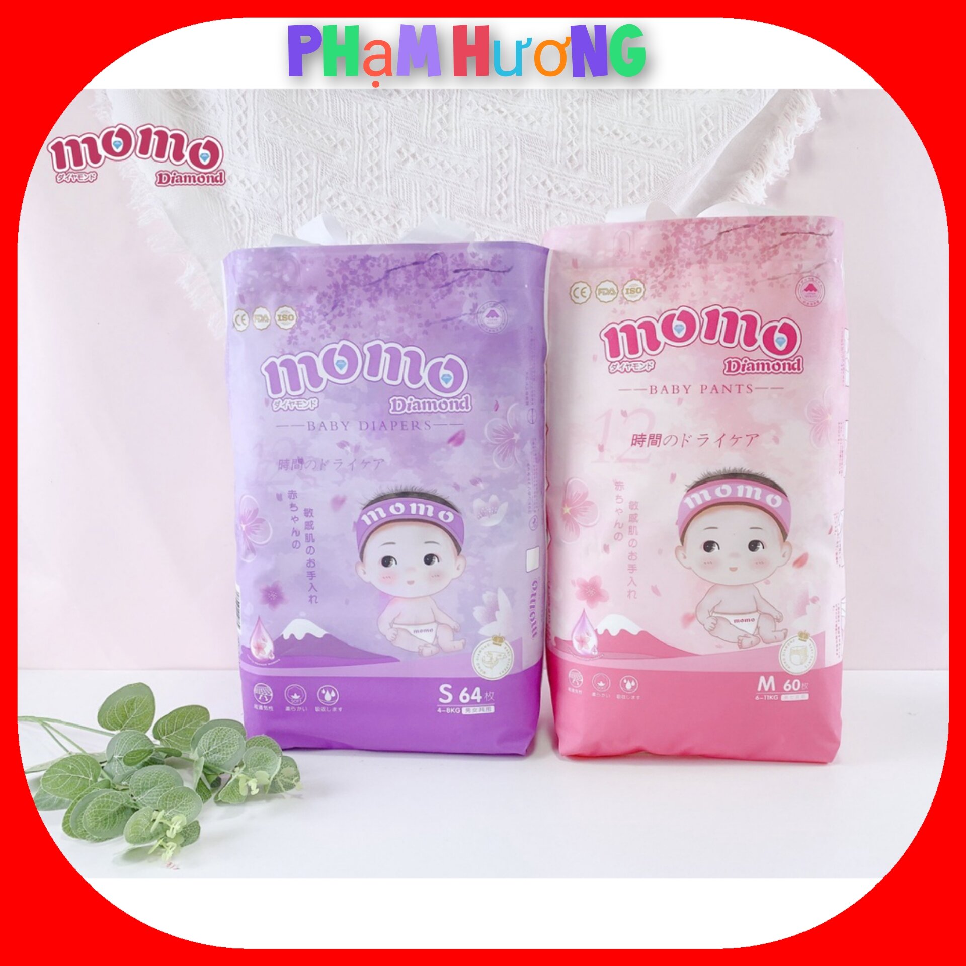 Bỉm tả quần/tả dán momo diamond tinh chất hoa anh đào