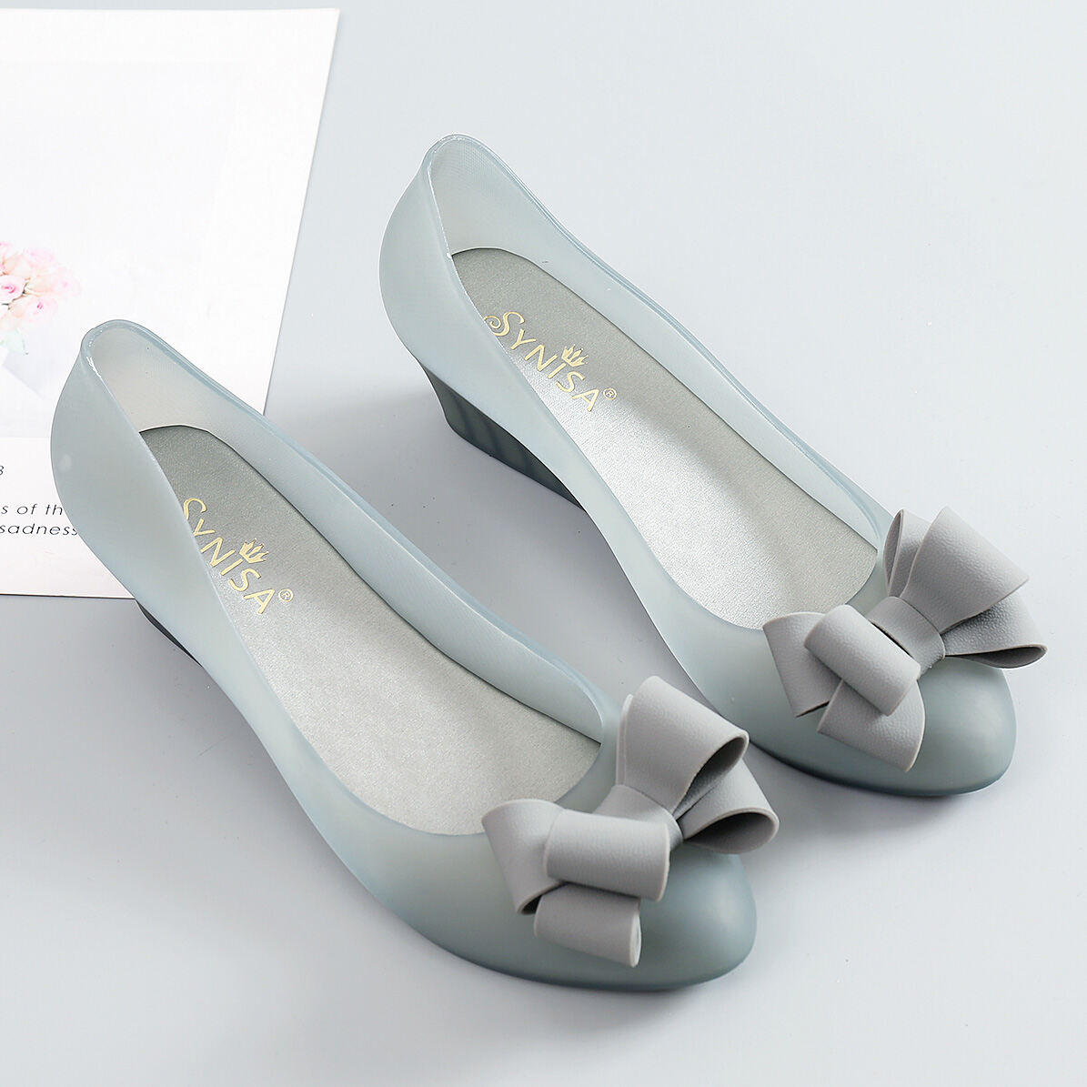 Chống Thấm Nước Jelly Giày Đế Gót Nút Bướm Dép Đi Biển Đáy Dày Nữ Dép Xỏ Ngón Thời Trang Mùa Hè Giày