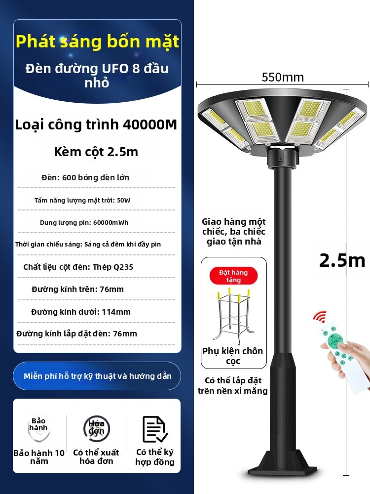 Đèn Sân Vườn Năng Lượng Mặt Trời 3m Hình Tròn