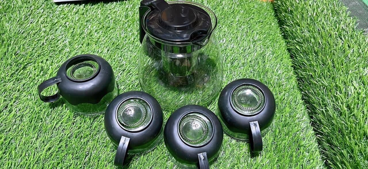 Bộ bình lọc trà thủy tinh kèm 4 ly