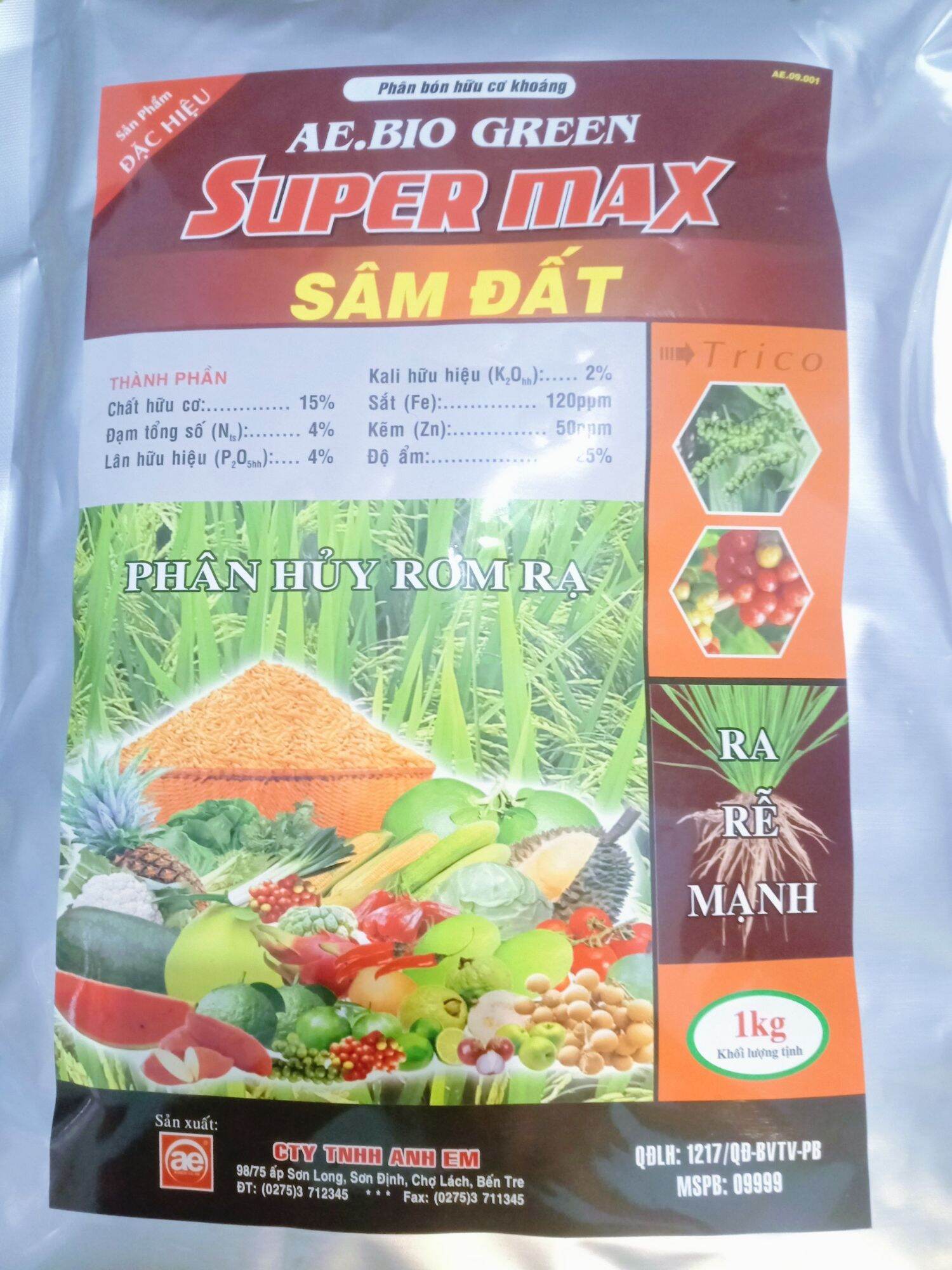 Phân bón hữu cơ khoáng super max - sâm đất. phân hủy rơm rạ. gói 1kg