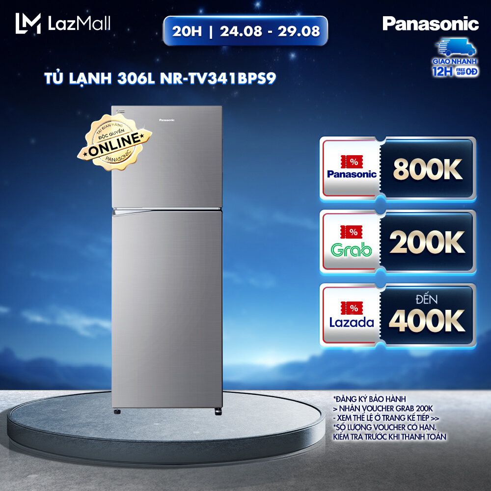 Tủ lạnh panasonic 2 cánh ngăn đá trên nr-tv341bps9 - dung tích 306l - bảo hành 2 năm