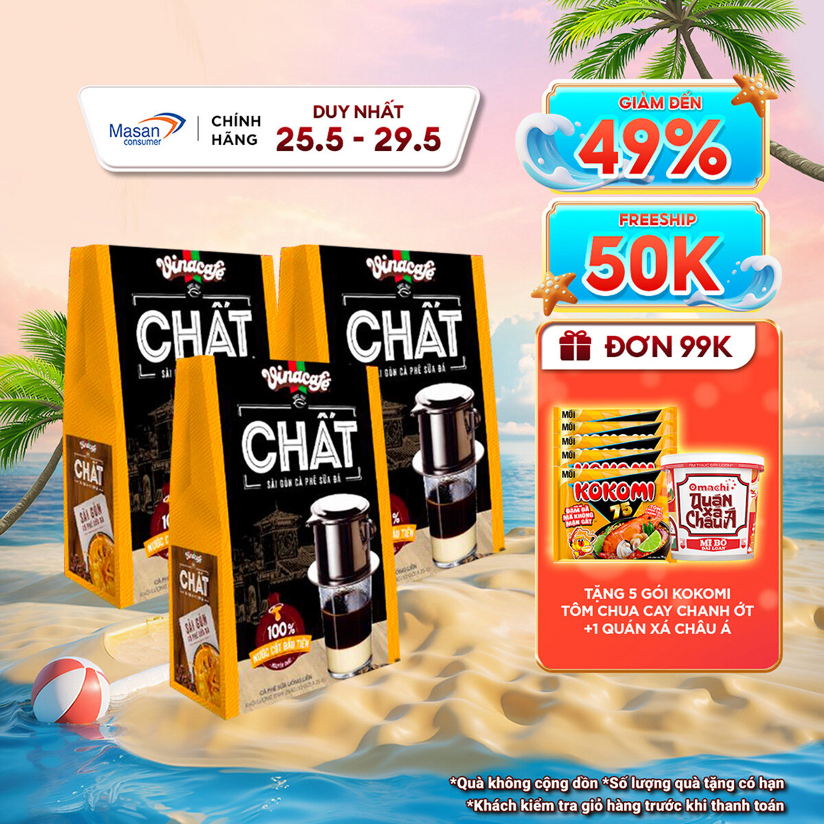 Combo 3 Cà Phê Vinacafé Chất Sài Gòn Cà Phê Sữa Đá - Hộp 10 Gói x 29g