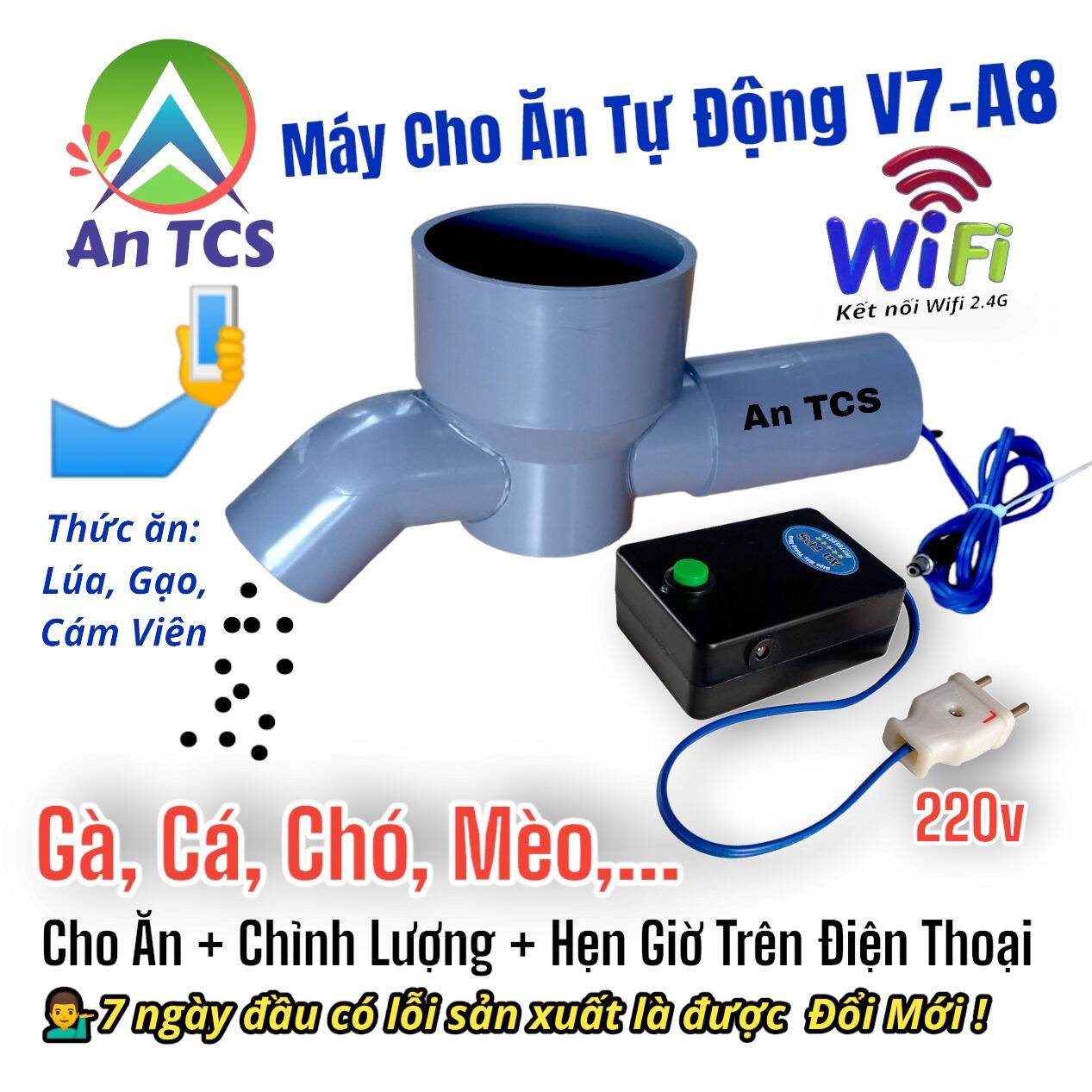 Bộ Máy Cho Cá Gà ăn Wifi V7-A8 An TCS
