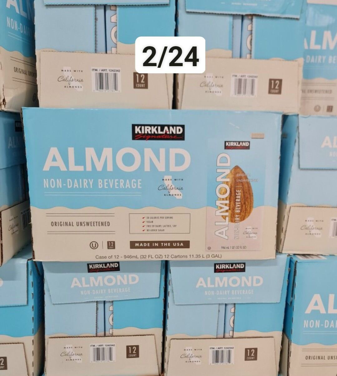Thùng 12 hộp sữa hạnh nhân Organic không đường Kirkland Signature Almond