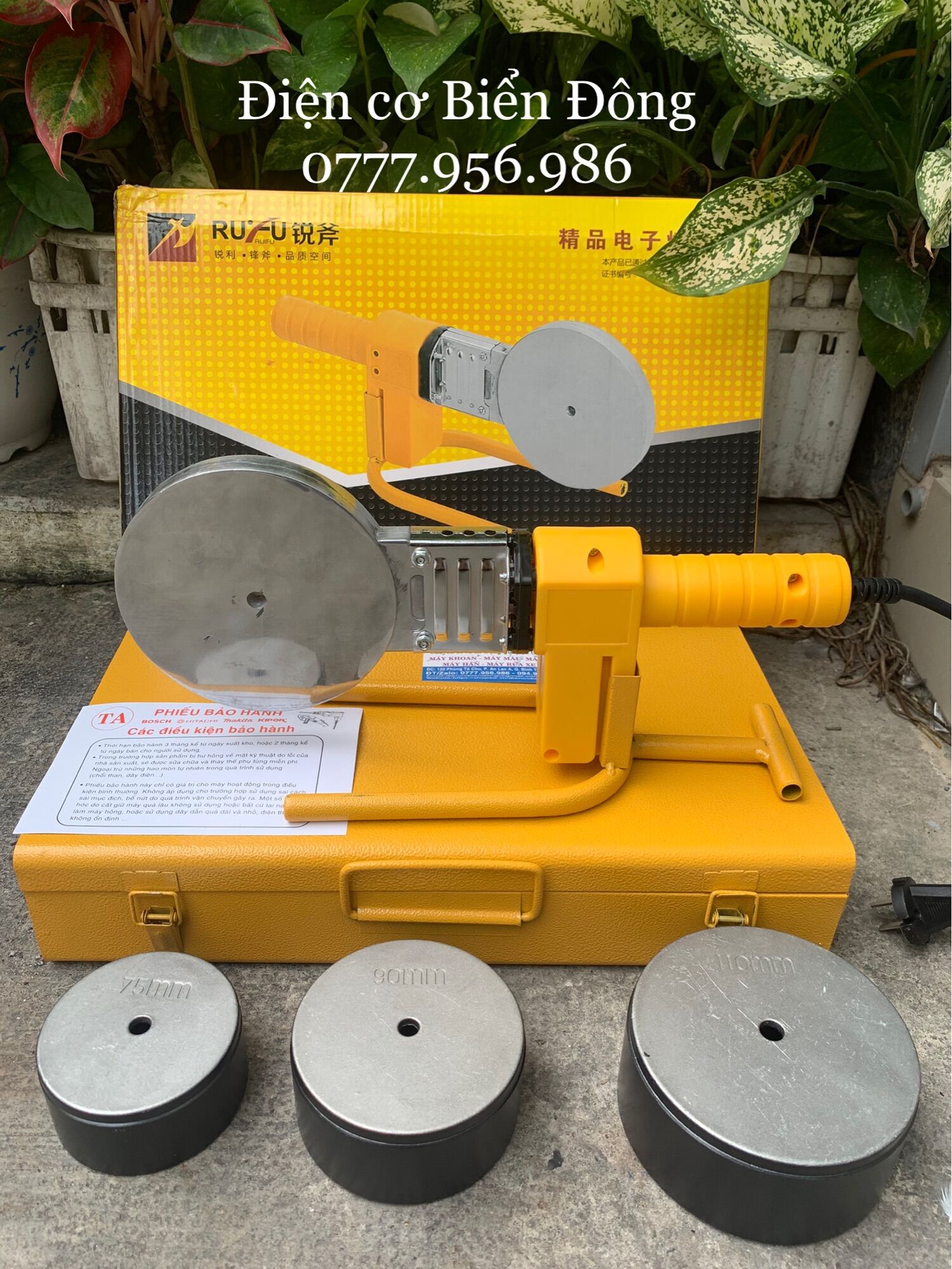 Máy hàn nhiệt ống rufu ppr 75-110 sử dụng để hàn cho ống và phụ kiện ppr có đường kính 75, 90, 110.