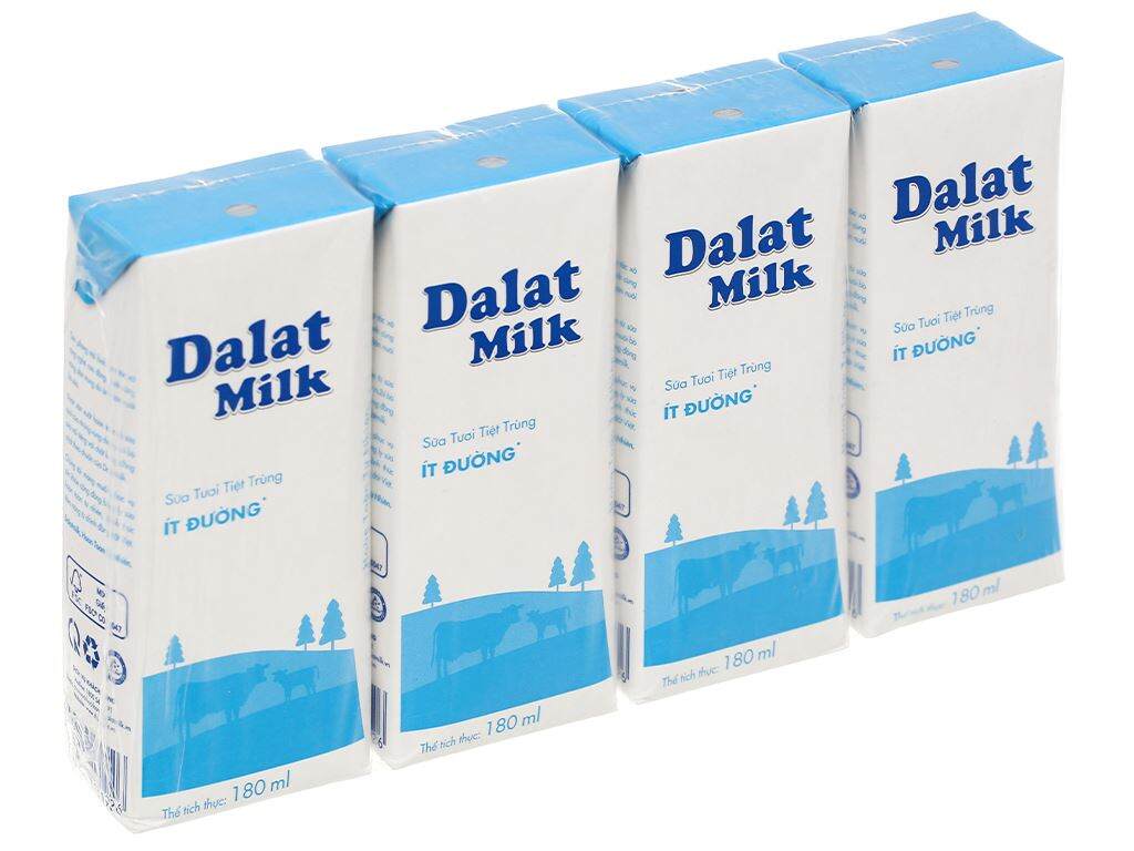 Lốc 4 hộp sữa tươi tiệt trùng ít đường Dalat Milk 180ml
