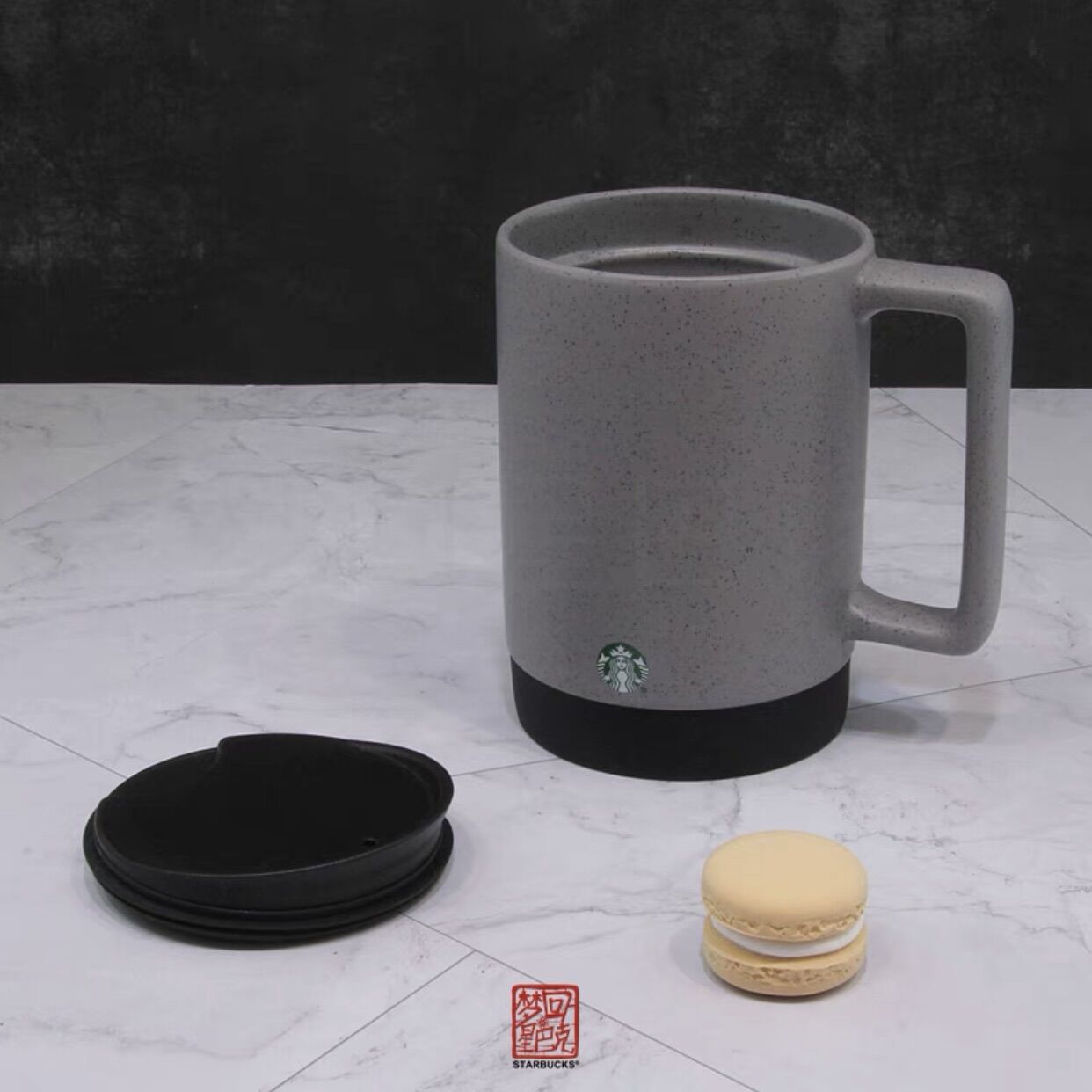 [STARBUCKS US] - CỐC SỨ BLACK GREY DW CERAMIC HANDLE MUG 16oz