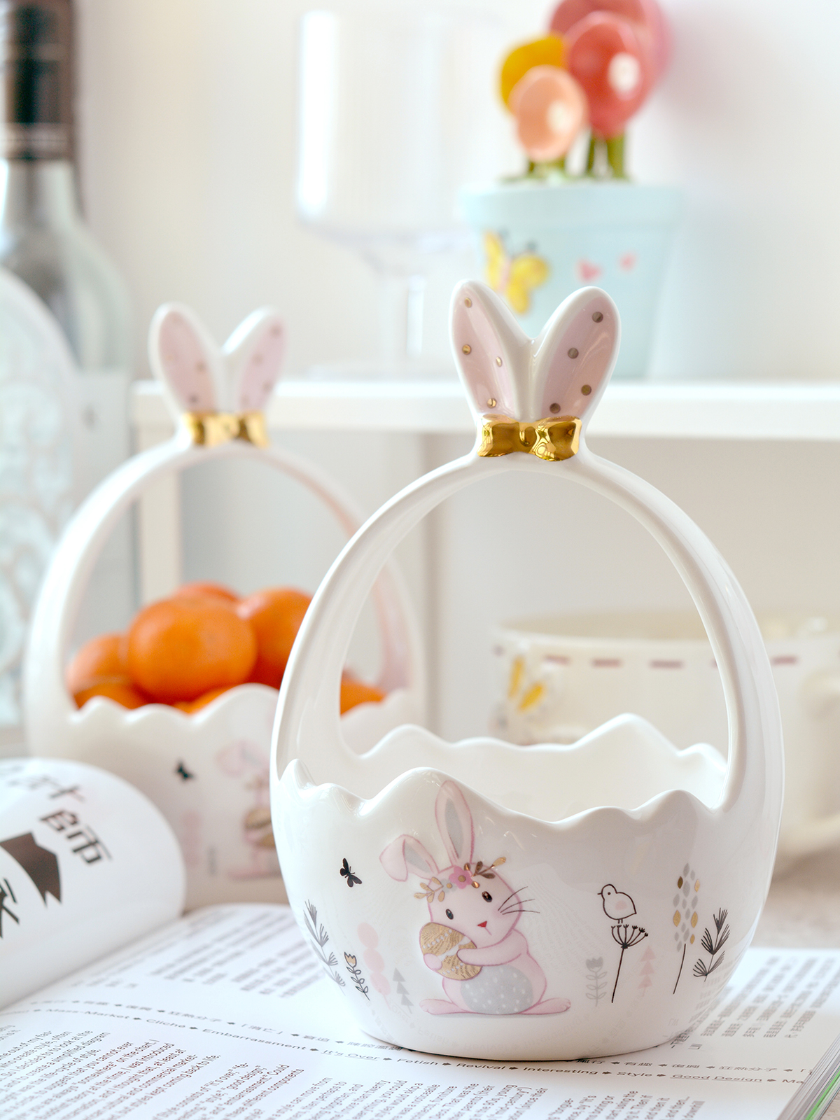 Ceramic Easter Bunny Basket Adorable Design